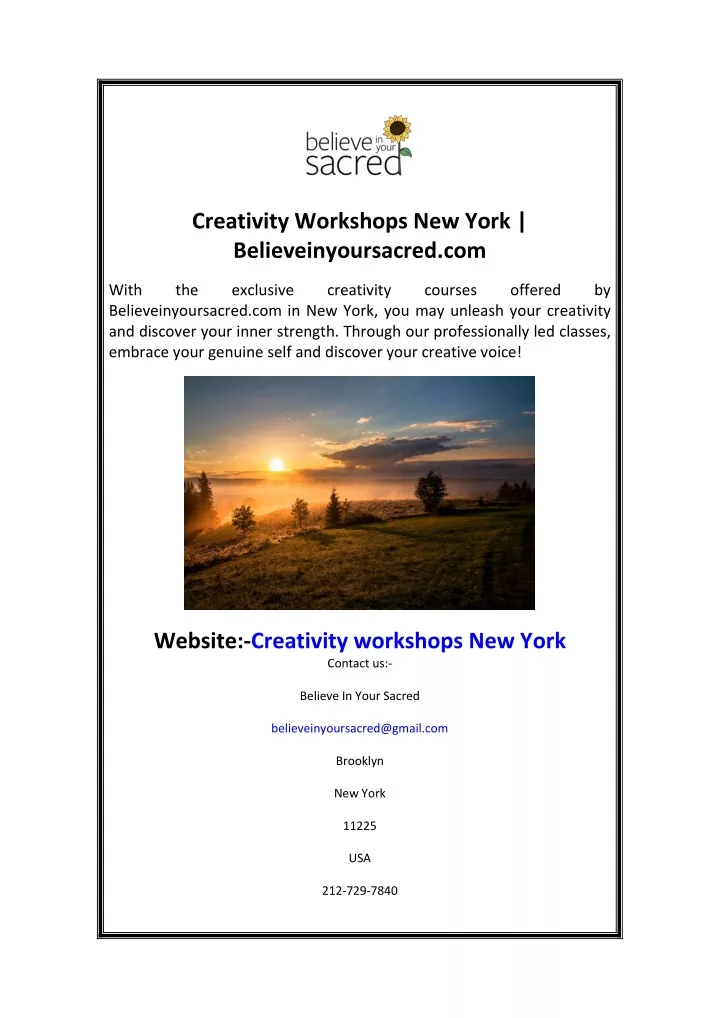 creativity workshops new york believeinyoursacred