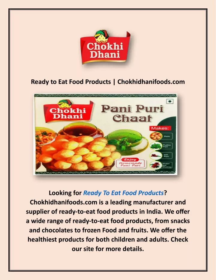 ready to eat food products chokhidhanifoods com