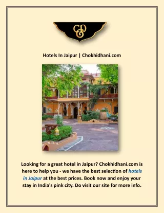 Hotels In Jaipur | Chokhidhani.com