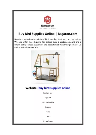 Buy Bird Supplies Online  Bagaton.com