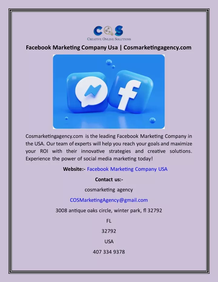 facebook marketing company usa cosmarketingagency