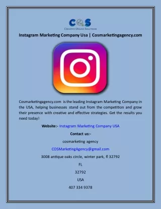 Instagram Marketing Company Usa  Cosmarketingagency