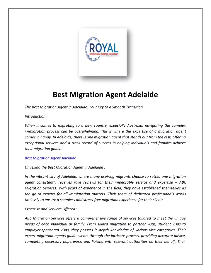best migration agent adelaide