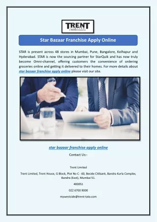 Star Bazaar Franchise Apply Online