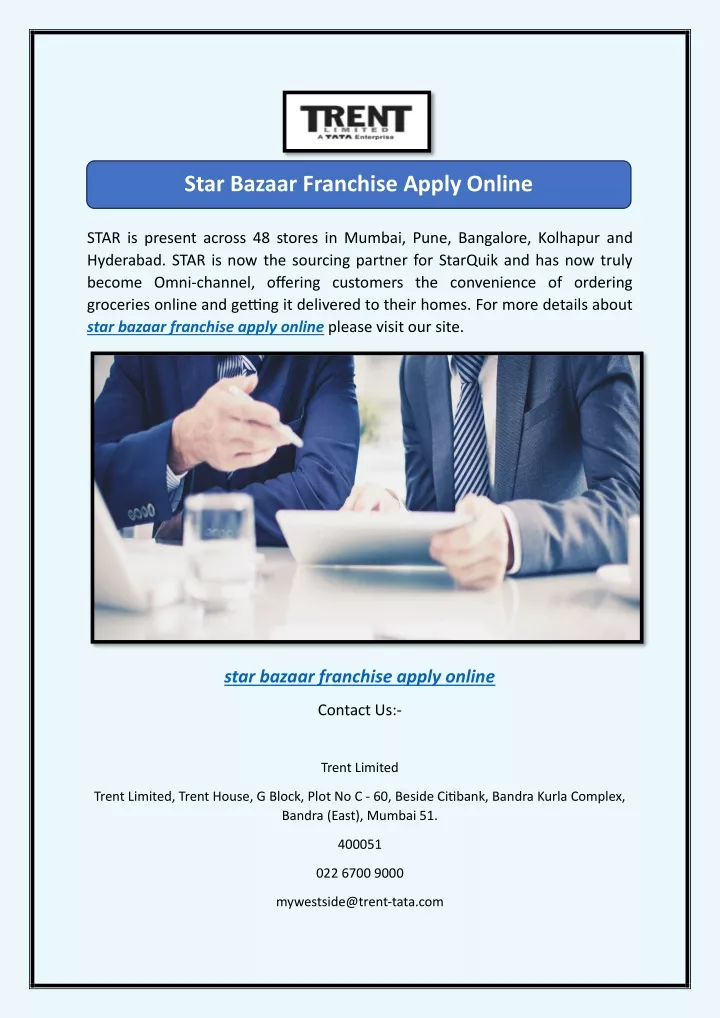 star bazaar franchise apply online