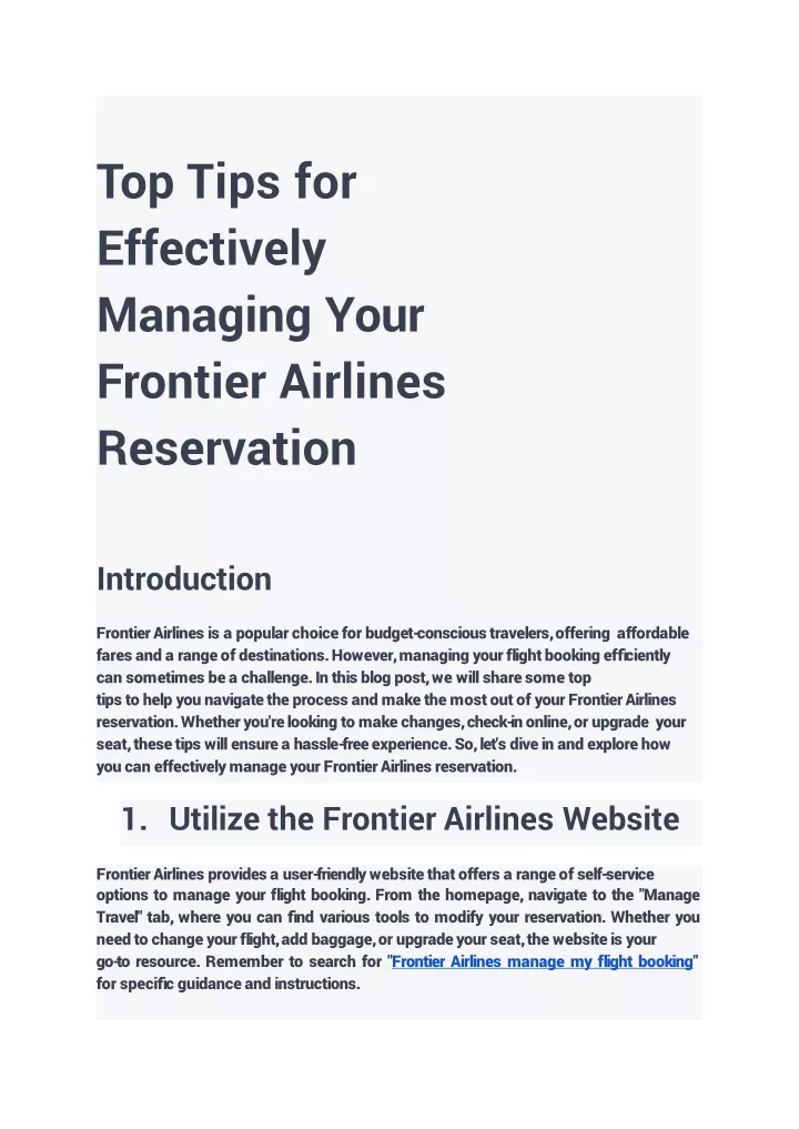 t op tips for effectively managing your f r ontier airlines reservation