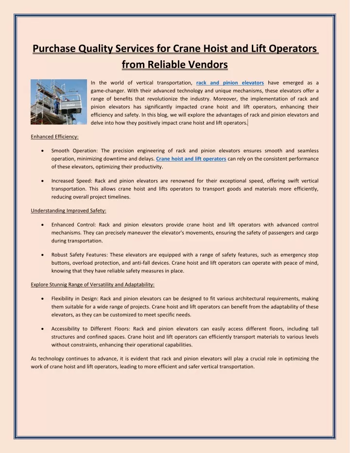 purchase quality services for crane hoist