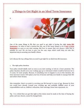 3 things to get right in an ideal term insurance