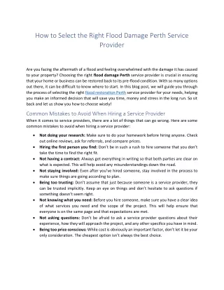 How to Select the Right Flood Damage Perth Service Provider
