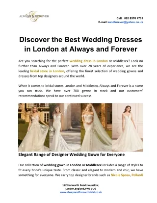 Discover the Best Wedding Dresses in London at Always and Forever