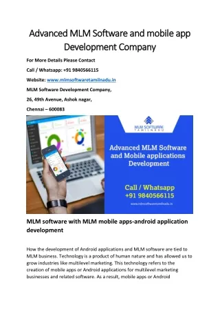 Advanced MLM Software and mobile app Development Company