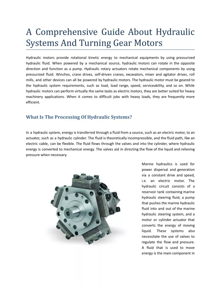 a comprehensive guide about hydraulic systems