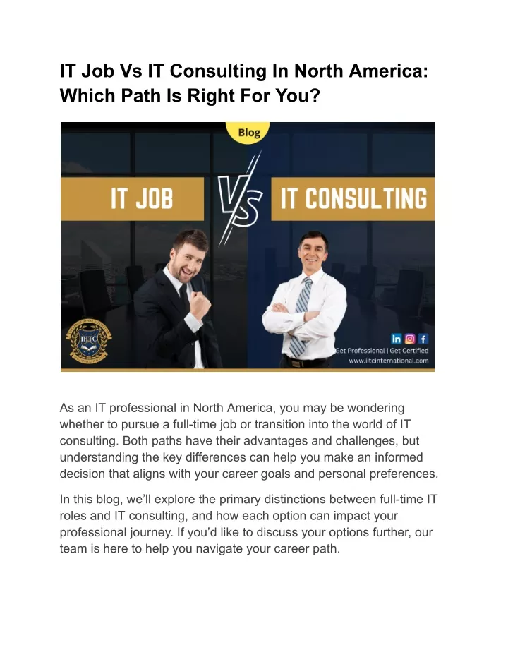 it job vs it consulting in north america which