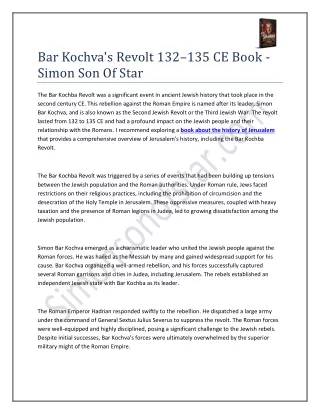 Bar Kochva's Revolt 132–135 CE Book - Simon Son Of Star