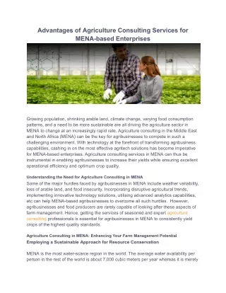 Advantages of Agriculture Consulting Services for MENA-based Enterprises