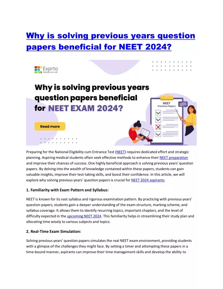 why is solving previous years question papers beneficial for neet 2024