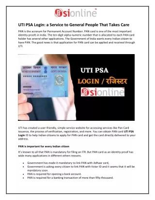 UTI PSA Login: a Service to General People That Takes Care