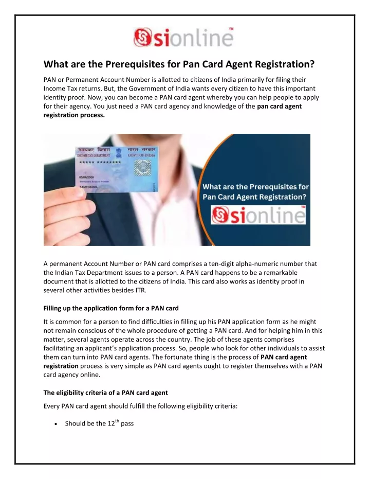 what are the prerequisites for pan card agent
