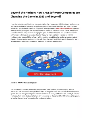 beyond the horizon how crm software companies