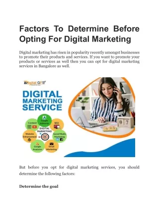 Factors To Determine Before Opting For Digital Marketing