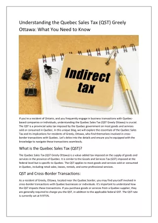 Understanding the Quebec Sales Tax (QST) Greely Ottawa- What You Need to Know