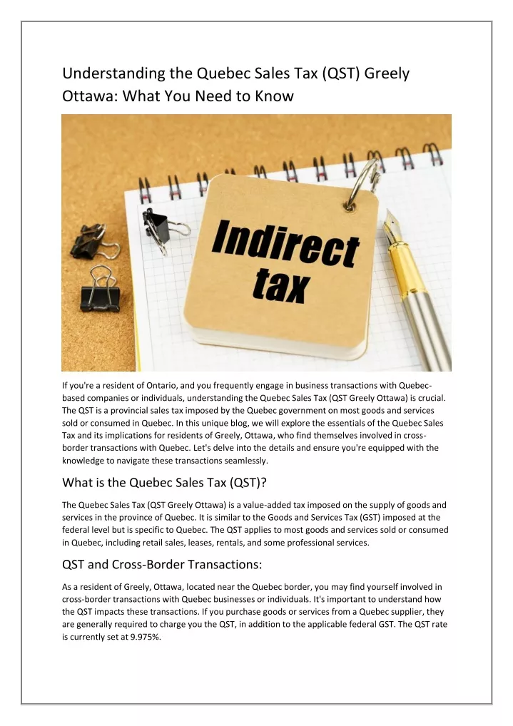understanding the quebec sales tax qst greely