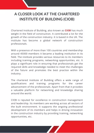A Closer Look at the Chartered Institute of Building (CIOB)