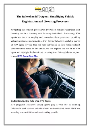The Role of an RTO Agent Simplifying Vehicle Registration and Licensing Processes