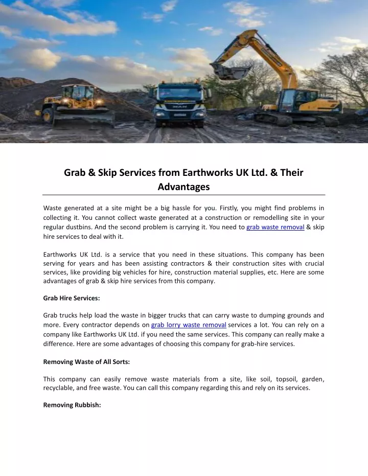 grab skip services from earthworks uk ltd their