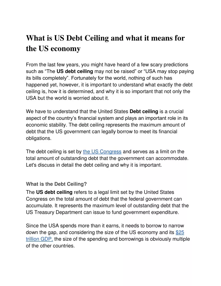 what is us debt ceiling and what it means