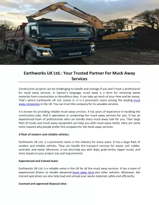 Earthworks UK Ltd- Your Trusted Partner For Muck Away Services