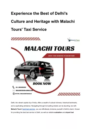 Experience the Best of Delhi's Culture and Heritage with Malachi Tours' Taxi Service