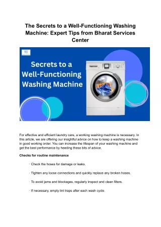 The Secrets to a Well-Functioning Washing Machine_ Expert Tips from Bharat Services Center