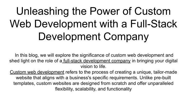 unleashing the power of custom web development