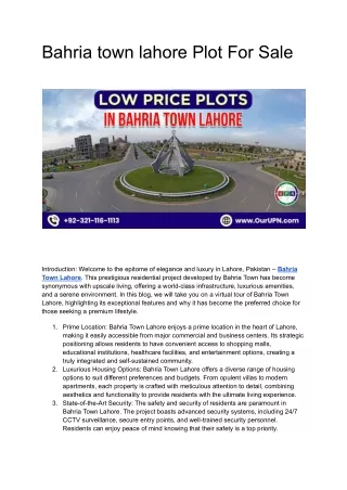 Bahria town lahore Plot For Sale