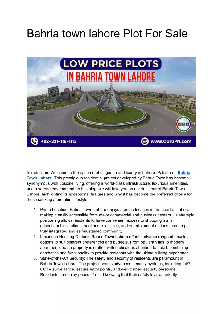 bahria town lahore plot for sale