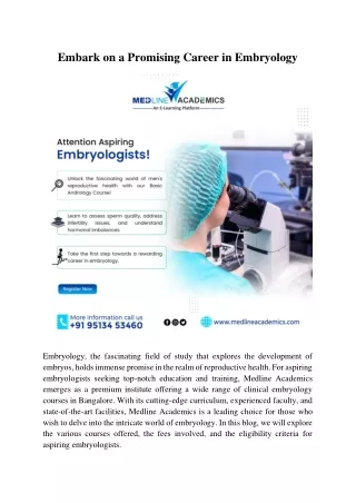 Embark on a Promising Career in Embryology