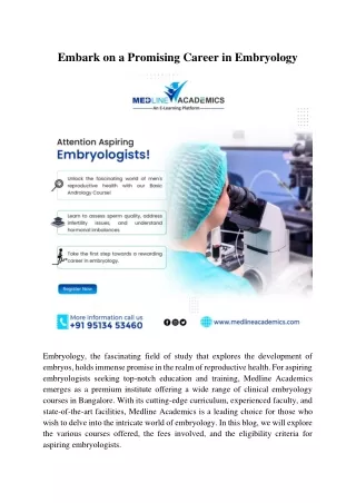 embark on a promising career in embryology