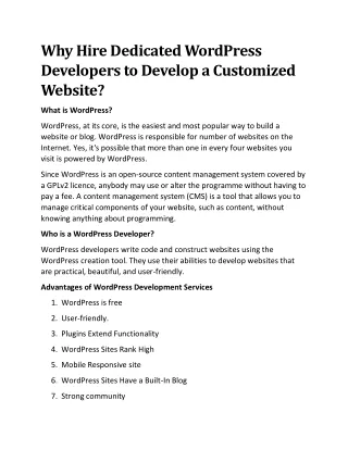 Why Hire Dedicated WordPress Developers to Develop a Customized Website?