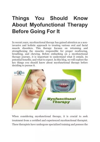 Things You Should Know About Myofunctional Therapy Before Going For It