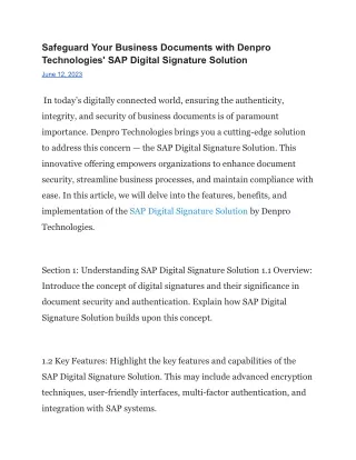 Safeguard Your Business Documents with Denpro Technologies' SAP Digital Signature Solution