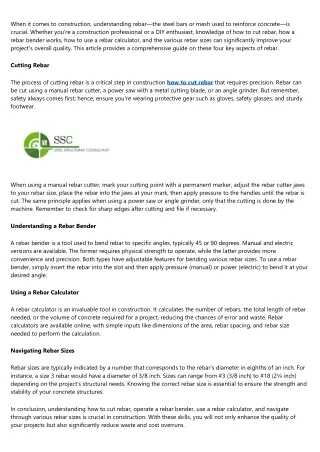 How to Cut Rebar, Understand Rebar Bender, Rebar Calculator, and Rebar Sizes