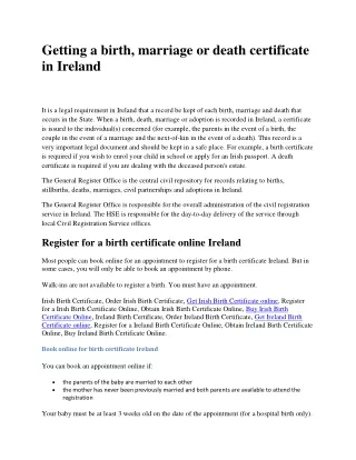 Getting a birth, marriage or death certificate in Ireland