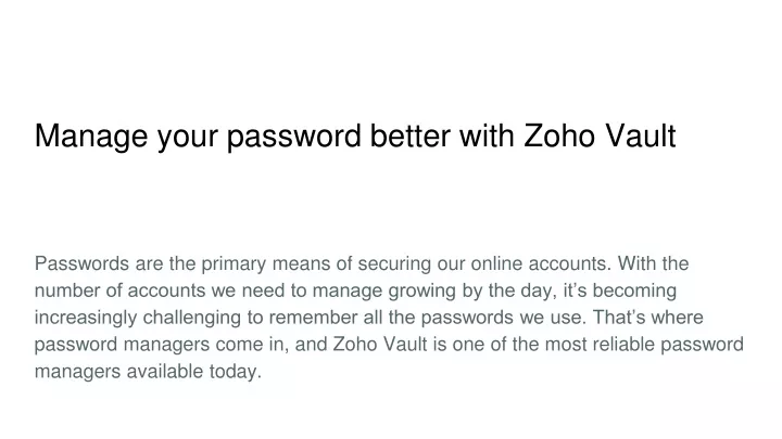 manage your password better with zoho vault
