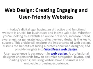 Web Design: Creating Engaging and User-Friendly Websites
