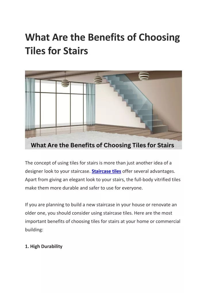 what are the benefits of choosing tiles for stairs