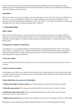 A Comprehensive Guide on Rebar - Cutting, Bending, Sizing, and Calculating