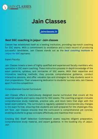 Best SSC coaching in jaipur -Jain classes