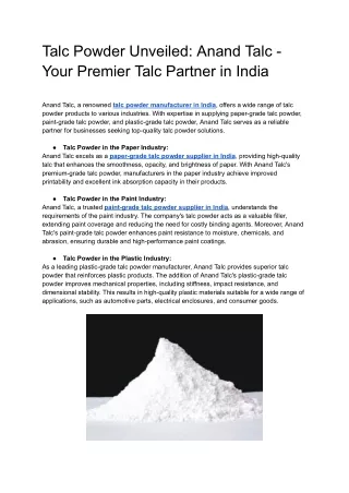 Talc Powder Unveiled_ Anand Talc - Your Premier Talc Partner in India