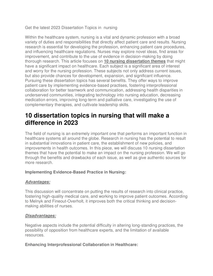 get the latest 2023 dissertation topics in nursing